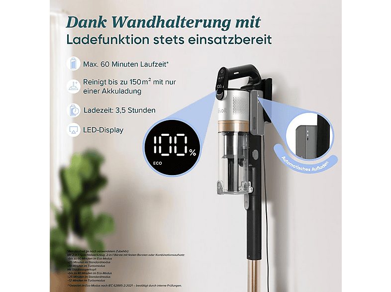 Aspirador escoba - LEVOIT LVAC-300, 240 W, Potencia de succión 90 AirWatt, Depósito 0,75 ml, Autonomía 60.0 min, Negro — foto 8