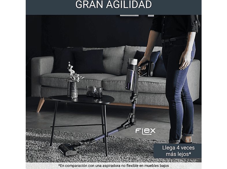 Aspirador escoba - Rowenta RH2039WO X-Force Flex 9.60 Allergy, 200 W, 0.4 L, 45 min, Tecnol. Ciclónica, 3 modos, Multisuperficie, Ultraligera, Púrpura — foto 5
