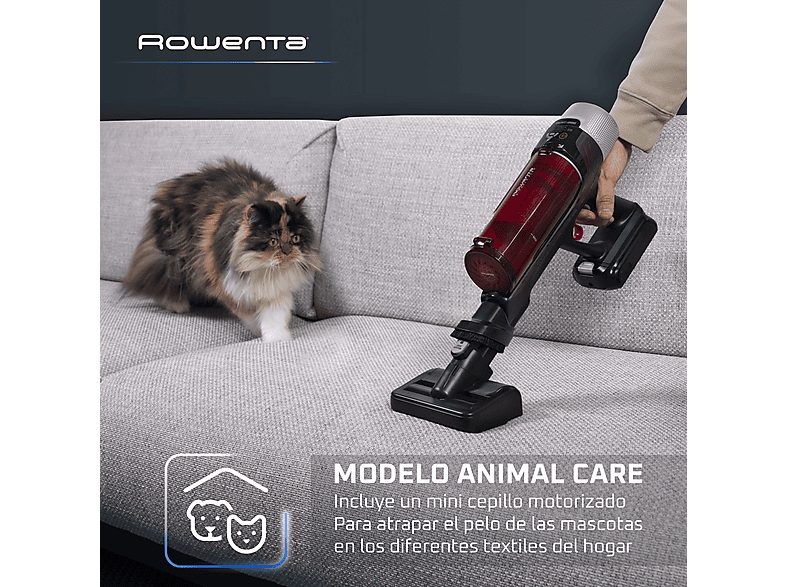 Aspirador escoba - Rowenta RH2079 X-Force Flex 9.60 Animal Care, 200 W, 0.4 L, 45 min, Tecno.Ciclónica, 3 modos, Ultraligera, Especial Mascotas, Roja — foto 2