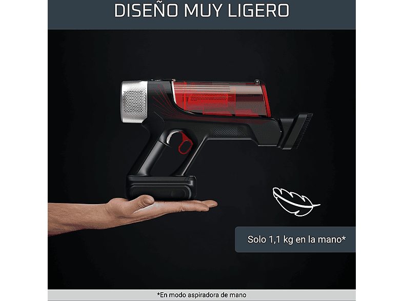 Aspirador escoba - Rowenta RH2079 X-Force Flex 9.60 Animal Care, 200 W, 0.4 L, 45 min, Tecno.Ciclónica, 3 modos, Ultraligera, Especial Mascotas, Roja — foto 4