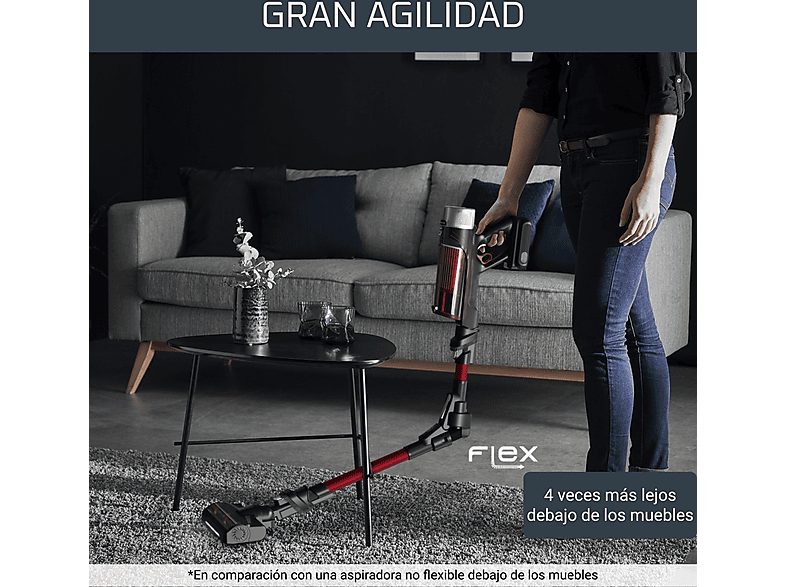 Aspirador escoba - Rowenta RH2079 X-Force Flex 9.60 Animal Care, 200 W, 0.4 L, 45 min, Tecno.Ciclónica, 3 modos, Ultraligera, Especial Mascotas, Roja — foto 5
