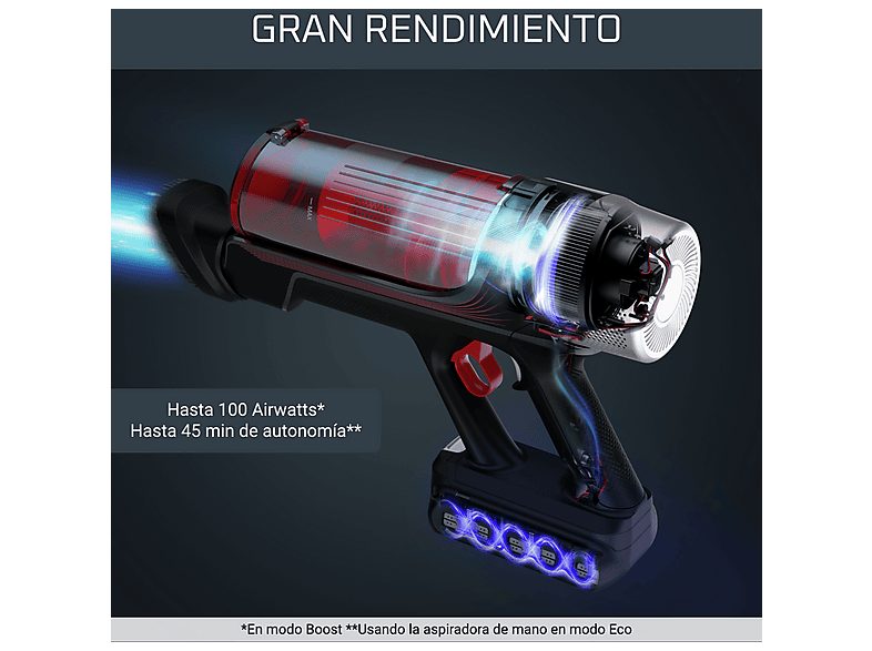 Aspirador escoba - Rowenta RH2079 X-Force Flex 9.60 Animal Care, 200 W, 0.4 L, 45 min, Tecno.Ciclónica, 3 modos, Ultraligera, Especial Mascotas, Roja — foto 7