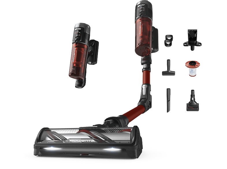 Aspirador escoba - Rowenta RH9A73 X - Force Flex 13.60 Animal Care, 380 W, 0.65 L, 60 min, Sin cables, Multisuperficie, Especial mascotas, Rojo