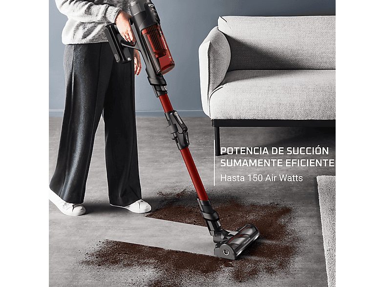 Aspirador escoba - Rowenta RH9A73 X - Force Flex 13.60 Animal Care, 380 W, 0.65 L, 60 min, Sin cables, Multisuperficie, Especial mascotas, Rojo — foto 2