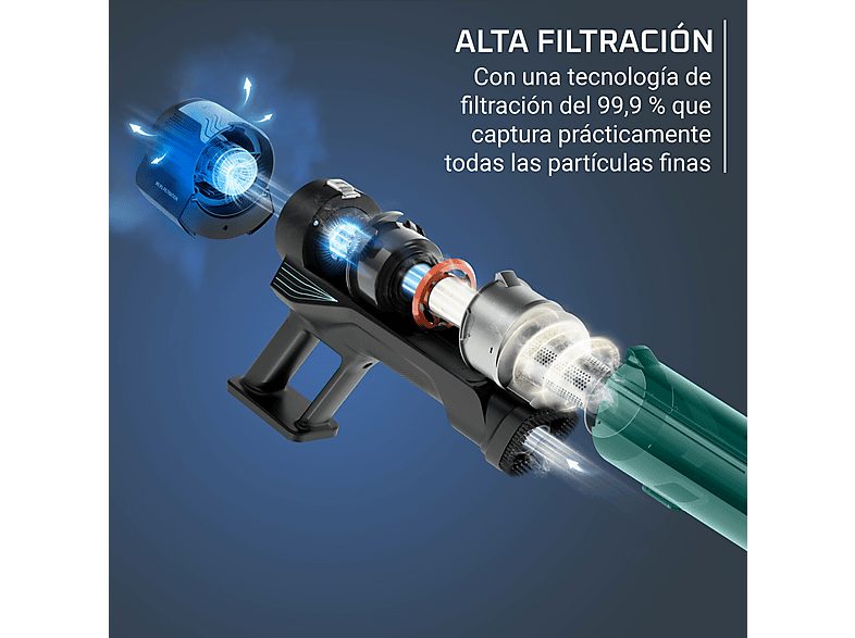 Aspirador escoba - Rowenta X-FORCE 8.80 RH1833, 250 W, 100 AW, 45 min Autonomía, 0.44 L, Ligera, 1.3 Kg, Limpieza 4 en 1, Verde, Gris — foto 9