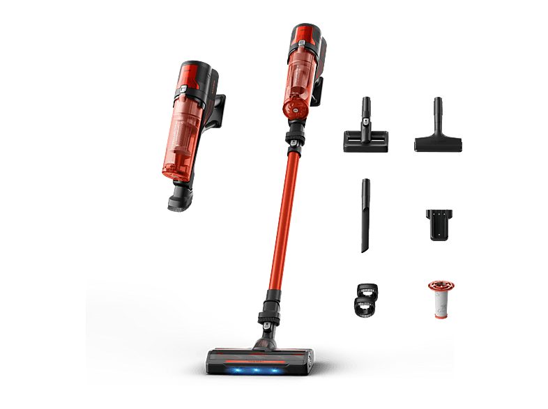 Aspirador escoba - Rowenta  X Force 8.80 RH1872E, 250 W, Potencia succión 100 AW, 1.3 kg, 60 min autonomía, 0.44 l, Ligera, Especial Mascotas, Rojo