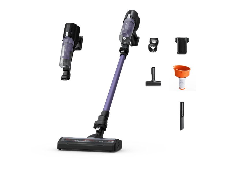 Aspirador escoba - Rowenta X Pert 5.80 RH5A32, Potencia succión 120 AW, 60 min, Cepillo multisuperficie, Pantalla digital, Alta filtración, Violeta