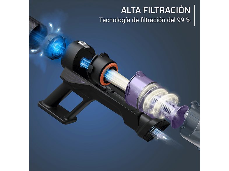 Aspirador escoba - Rowenta X Pert 5.80 RH5A32, Potencia succión 120 AW, 60 min, Cepillo multisuperficie, Pantalla digital, Alta filtración, Violeta — foto 6