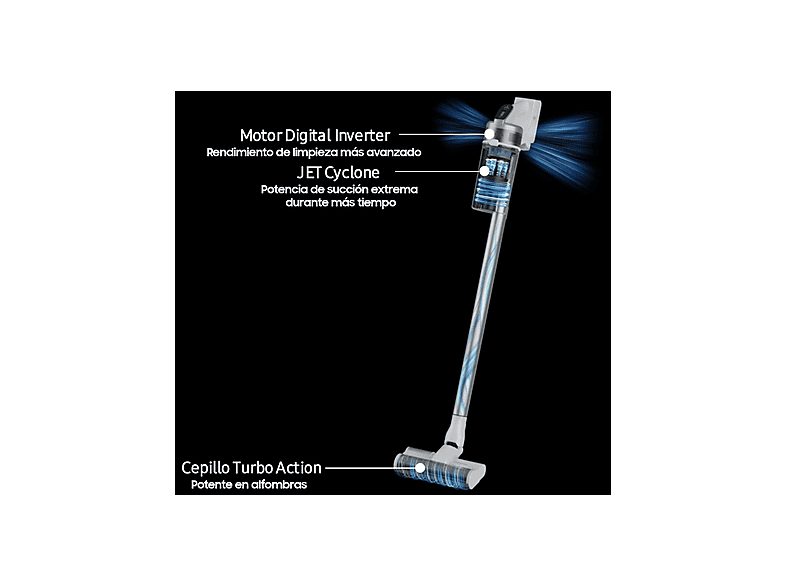 Aspirador escoba - SAMSUNG VS15A6031R4/ET, 410,00 W, Potencia de succión 150 AirWatt, Depósito 0,80 l, Autonomía mínima: 5 min media: 20 min máxima: 40 min, Negro — foto 5