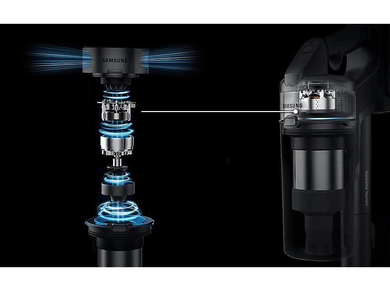 Aspirador escoba - SAMSUNG VS15A6031R4/ET, 410,00 W, Potencia de succión 150 AirWatt, Depósito 0,80 l, Autonomía mínima: 5 min media: 20 min máxima: 40 min, Negro — foto 6