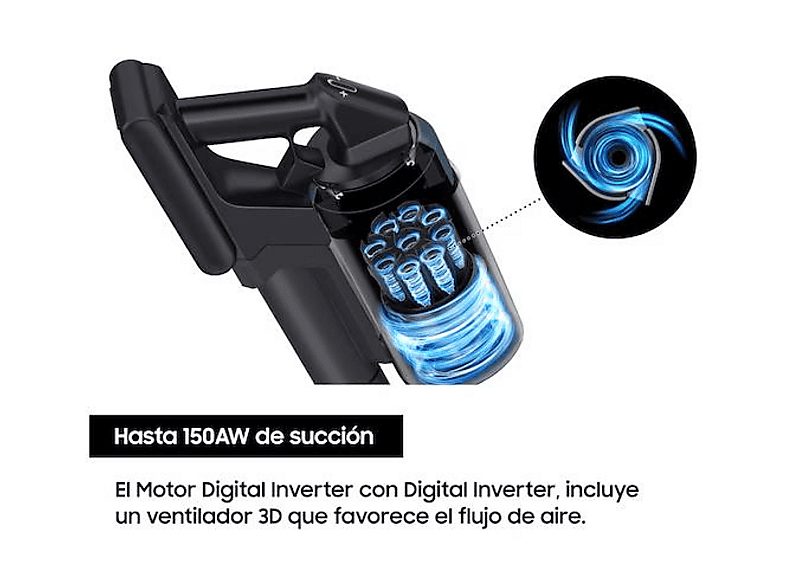 Aspirador escoba - Samsung VS15A60AGR5/WA Jet 65 Pet, 150 WA, Digital Inverter, 40 min, Sin cable, Silver — foto 7
