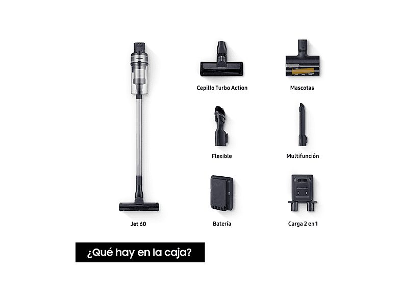 Aspirador escoba - Samsung VS15A60AGR5/WA Jet 65 Pet, 150 WA, Digital Inverter, 40 min, Sin cable, Silver — foto 8