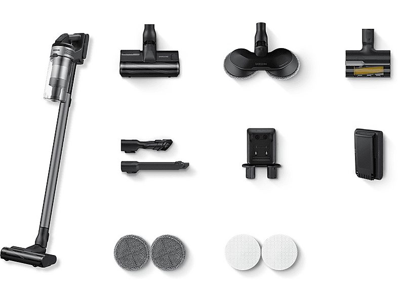 Aspirador escoba - SAMSUNG VS20B75ADR5/WA, 550 W, Potencia de succión 200 AirWatt, Depósito 0,8 l, Autonomía 60 min, Negro, Gris