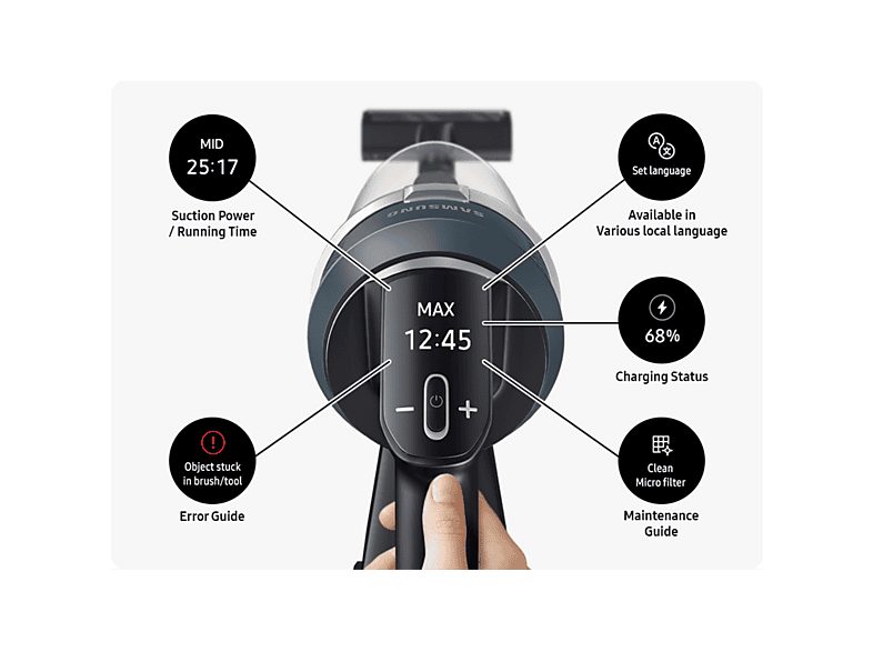 Aspirador escoba - SAMSUNG VS20C8524TB/WA, 210 W, Potencia de succión 210 W, Depósito 0,8 l, Autonomía 60 min, Negro — foto 9