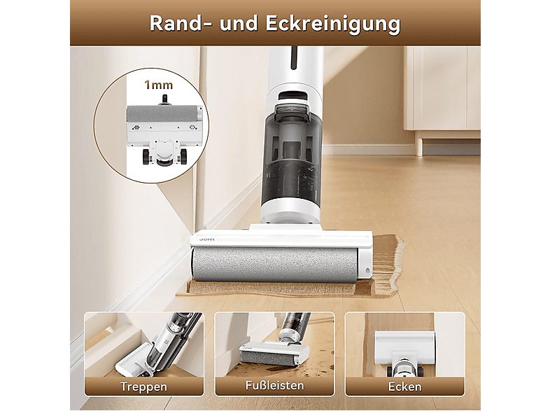 Aspirador escoba seco y húmedo - JONR ED12 LITE, 200 W, Potencia de succión 8 kPa, Depósito 750ml, Blanco — foto 2