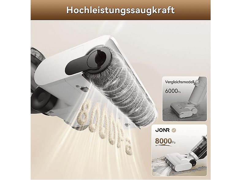 Aspirador escoba seco y húmedo - JONR ED12 LITE, 200 W, Potencia de succión 8 kPa, Depósito 750ml, Blanco — foto 3