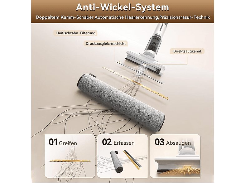 Aspirador escoba seco y húmedo - JONR ED12 LITE, 200 W, Potencia de succión 8 kPa, Depósito 750ml, Blanco — foto 4