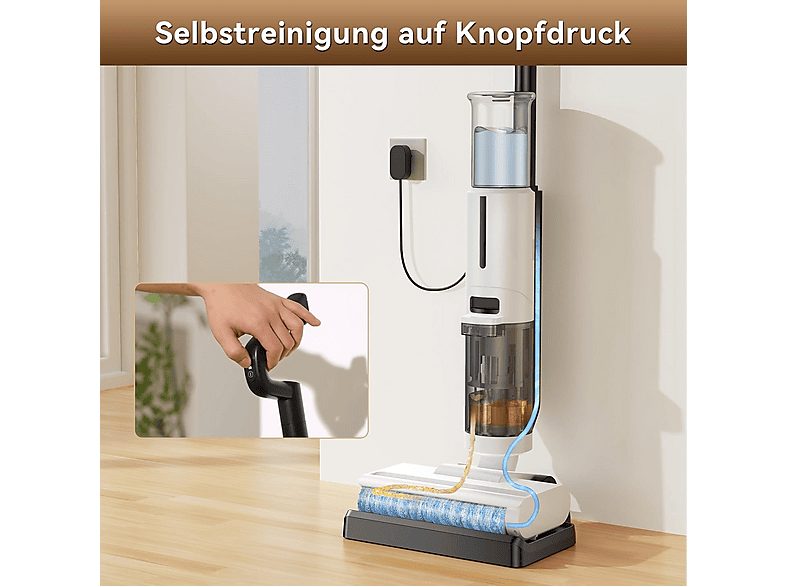 Aspirador escoba seco y húmedo - JONR ED12 LITE, 200 W, Potencia de succión 8 kPa, Depósito 750ml, Blanco — foto 6