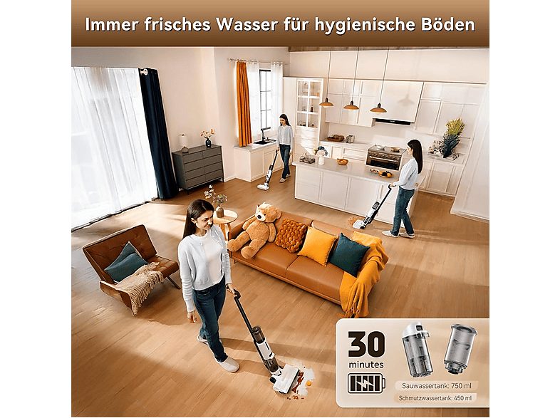 Aspirador escoba seco y húmedo - JONR ED12 LITE, 200 W, Potencia de succión 8 kPa, Depósito 750ml, Blanco — foto 7