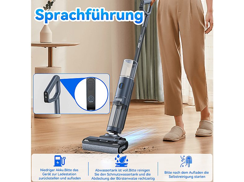 Aspirador escoba seco y húmedo - JONR ED12 PRO, 220 W, Potencia de succión 9 kPa, Depósito 800ml, Azul — foto 7