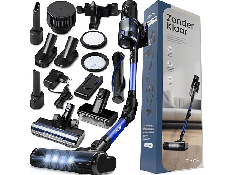 ZEEGMA Aspirador escoba - ZEEGMA ZE-ZONDER KLAAR, 400 W, Potencia de succión 25 kPa, Depósito 0,7 l, Autonomía 75 min, Gris