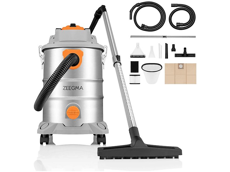 ZEEGMA Aspirador seco y húmedo - ZEEGMA ZE-ZONDER PRO MULTI SILVER, 1600 W, Potencia de succión 22 kPa, Depósito 25 Litros, Plata
