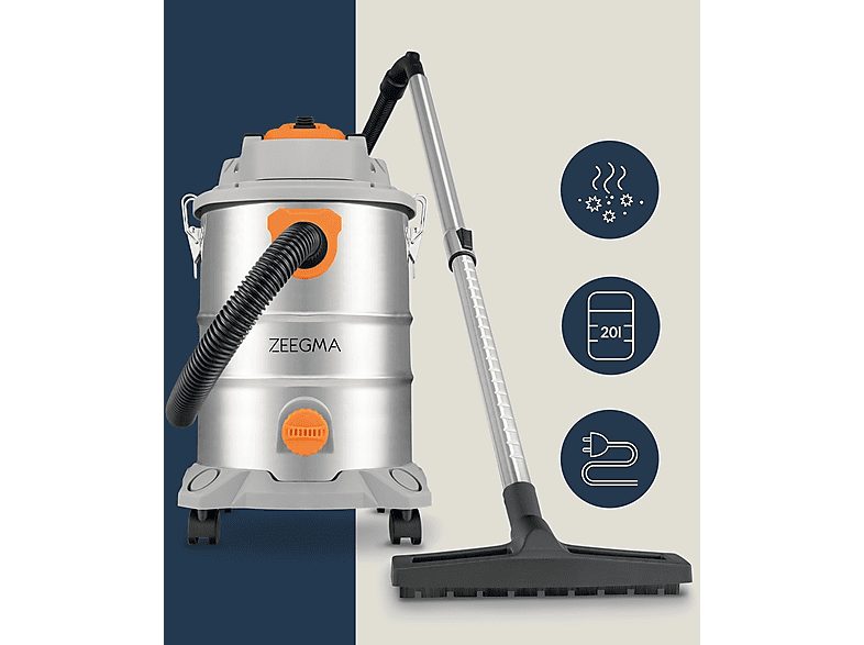 Aspirador seco y húmedo - ZEEGMA ZE-ZONDER PRO MULTI SILVER, 1600 W, Potencia de succión 22 kPa, Depósito 25 Litros, Plata — foto 2