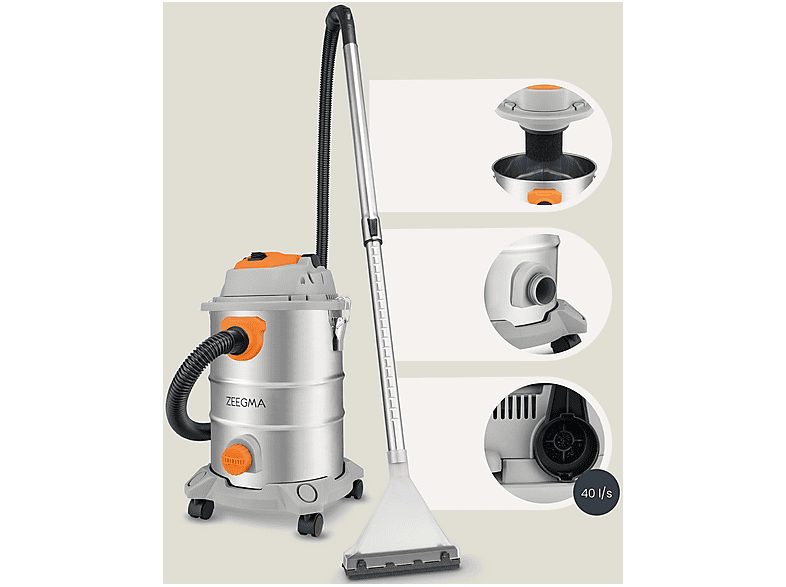 Aspirador seco y húmedo - ZEEGMA ZE-ZONDER PRO MULTI SILVER, 1600 W, Potencia de succión 22 kPa, Depósito 25 Litros, Plata — foto 6