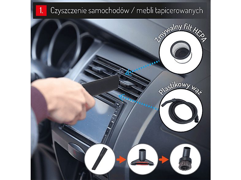 Aspirador sin bolsa - CAMRY CR7045, Aspirador Industrial Profesional con Toma de Corriente, Aspiradora Seco y Húmedo, Función So, 3400 W, Depósito 25 l, Rojo / Acero Inoxidable — foto 6