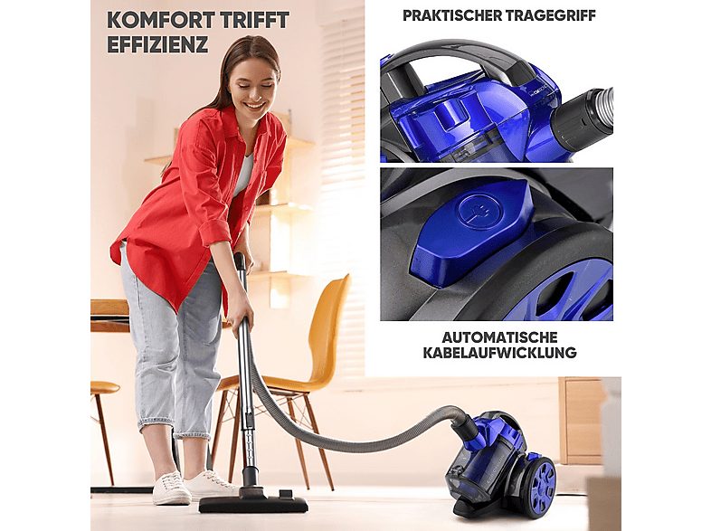 Aspirador sin bolsa - CLATRONIC BS 1308, 700 W, Depósito 2 l, Azul — foto 5