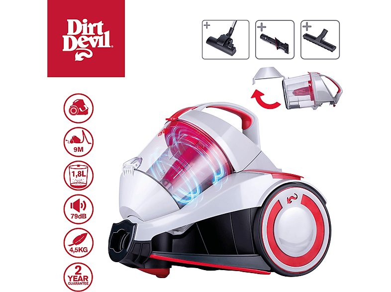 Aspirador sin bolsa - DIRT DEVIL DD2502, 700 W, Depósito 1,8 l, Rojo — foto 4