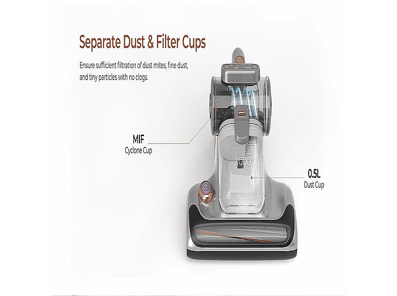 Aspirador sin bolsa - JIGOO T600, 700 W, Depósito 0,5 l, gris — foto 7