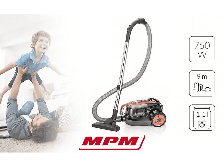 Aspirador sin bolsa - MPM MOD-25, 750 W, Depósito 1,1 l, Negro/Naranja — foto 7