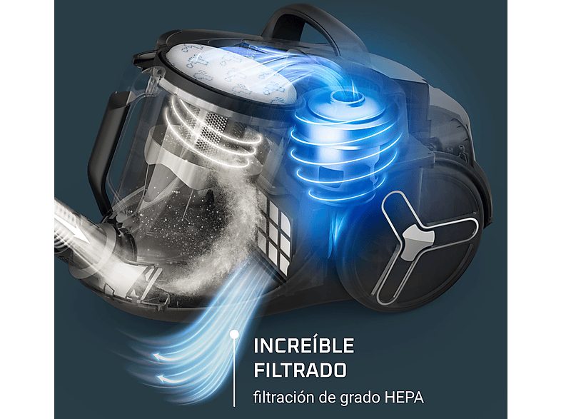 Aspirador sin bolsa - Rowenta Green Force Cyclonic Effitech+ RO7C71, 900W, 2.5 L, Filtración HEPA, Radio Acción 9 m, 66 dB(A), Kit hogar y coche, Azul — foto 6