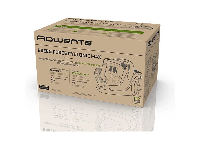 Aspirador sin bolsa - Rowenta Green Force Cyclonic Max RO7B13EA, 900W, 2.5 L, Filtro HEPA, Radio acción 9 m, 73 dB(A), Negro — foto 8