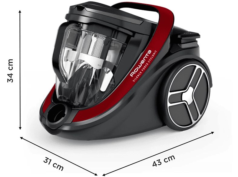 Aspirador sin bolsa - ROWENTA Silence Force RO7933, 500 W, Depósito 2,5 l, Red, Black — foto 6