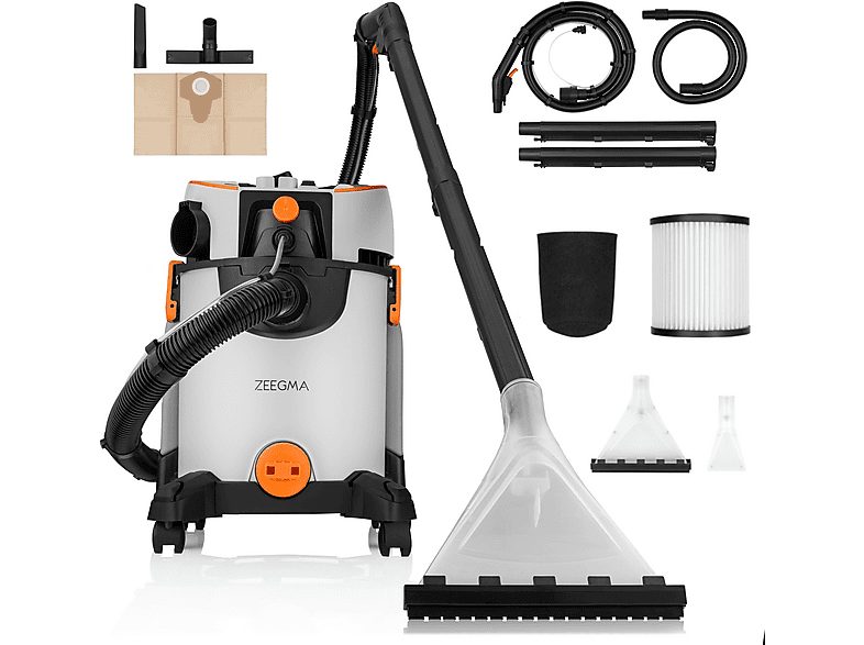 ZEEGMA Aspirador sin bolsa seco y húmedo - ZEEGMA ZONDER WASH GREY, 1400 W, Potencia de succión 1400 W, Depósito 20 l, gris