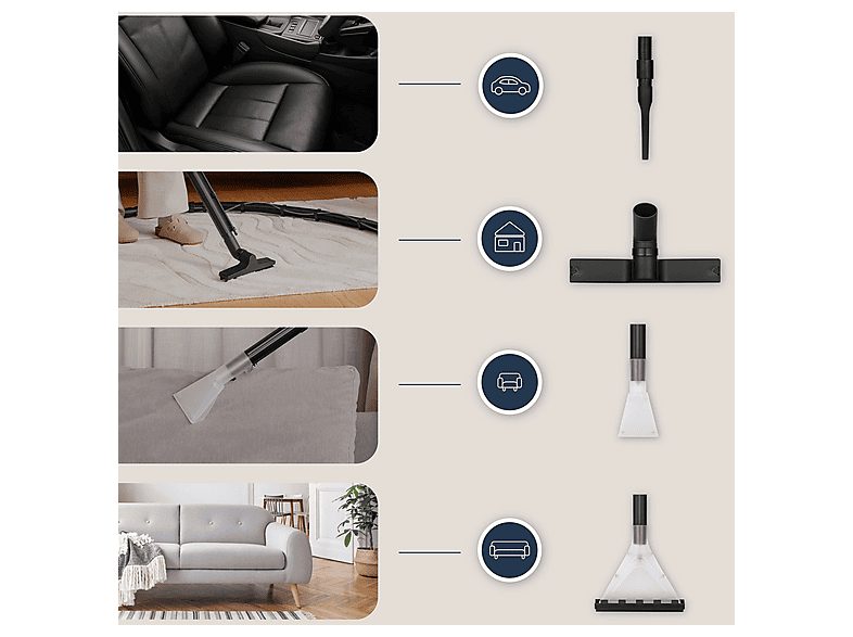 Aspirador sin bolsa seco y húmedo - ZEEGMA ZONDER WASH GREY, 1400 W, Potencia de succión 1400 W, Depósito 20 l, gris — foto 10