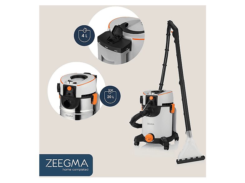 Aspirador sin bolsa seco y húmedo - ZEEGMA ZONDER WASH GREY, 1400 W, Potencia de succión 1400 W, Depósito 20 l, gris — foto 11