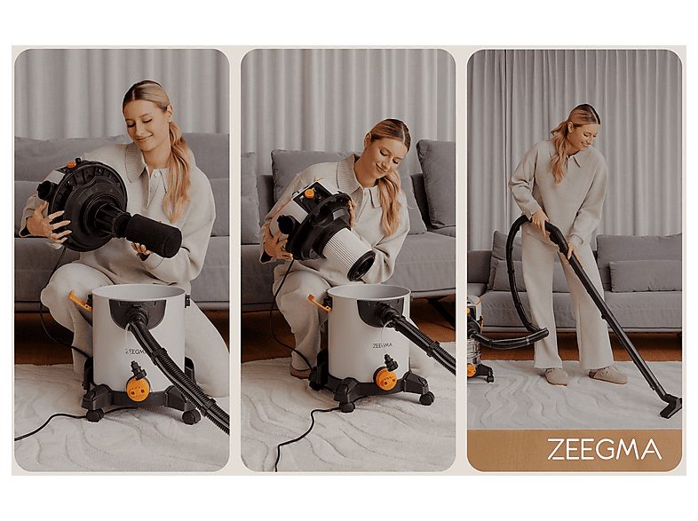 Aspirador sin bolsa seco y húmedo - ZEEGMA ZONDER WASH GREY, 1400 W, Potencia de succión 1400 W, Depósito 20 l, gris — foto 6