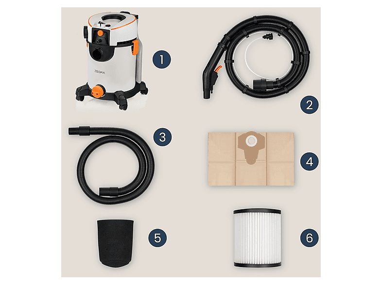 Aspirador sin bolsa seco y húmedo - ZEEGMA ZONDER WASH GREY, 1400 W, Potencia de succión 1400 W, Depósito 20 l, gris — foto 7