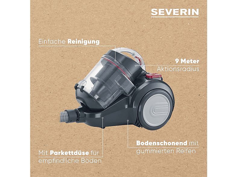 Aspirador sin bolsa - SEVERIN CY  7089, 800 W, Potencia de succión 750 W, Depósito 2,1 l, negro — foto 6