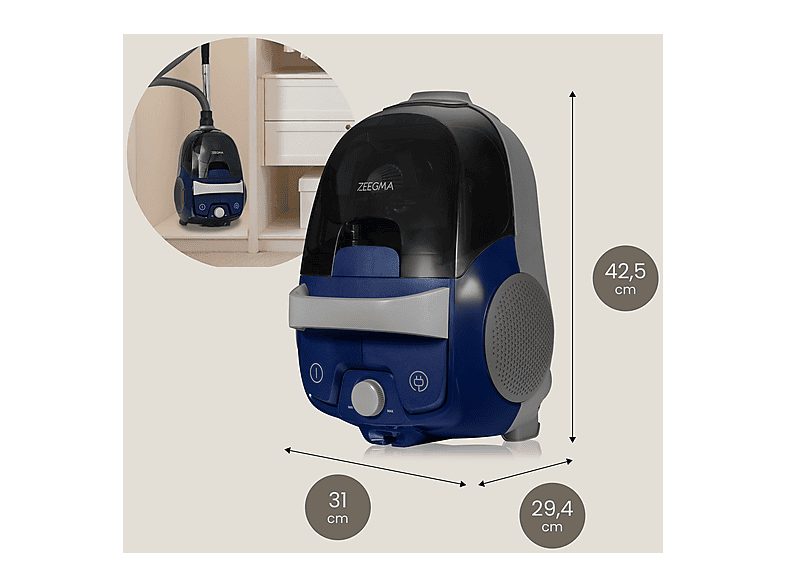 Aspirador sin bolsa - ZEEGMA ZONDER VERRE FLOW, 800 W, Potencia de succión 800 W, Depósito 2,2 l, Azul — foto 9