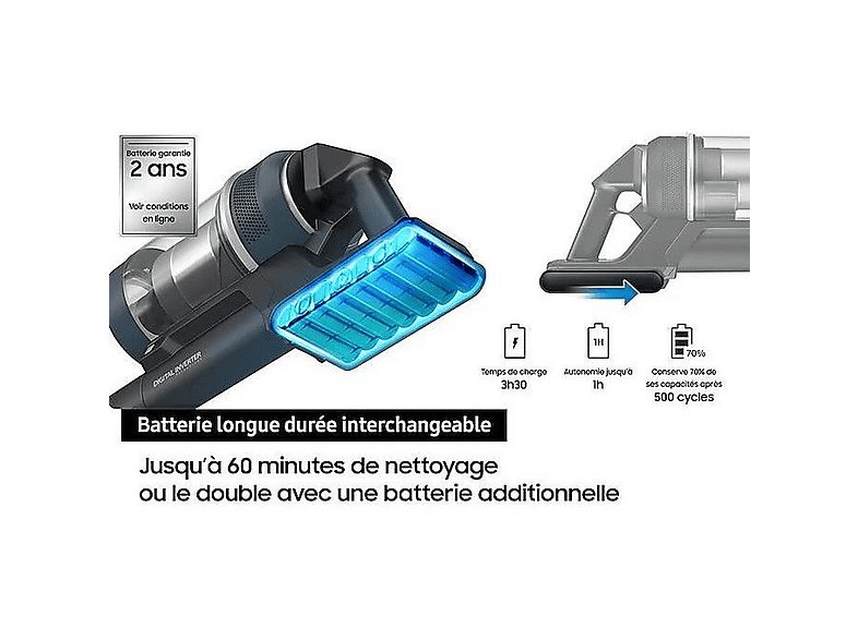 Aspiradora escoba - SAMSUNG Jet 75E Turbo VS20B75B1R4, 550 W, Potencia de succión 200 AirWatt, Depósito 0,8 l, Negro — foto 7