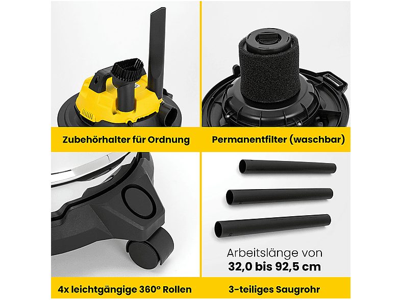 Aspiradora seco y húmedo - CLATRONIC 263978, 1200 W, Potencia de succión 1200 W, Depósito 20 l, Inox — foto 7