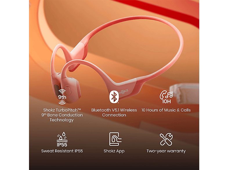 Auriculares conducción ósea  - OpenRun Pro SHOKZ, Control remoto, Bluetooth, Pink — foto 5