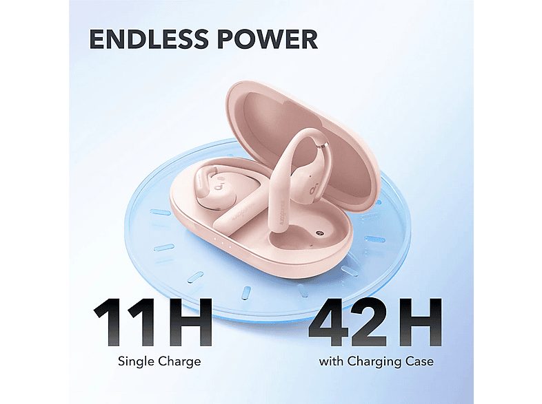 Auriculares deportivos  - AeroFit SOUNDCORE BY ANKER, Control remoto, Bluetooth, Rosa claro — foto 6