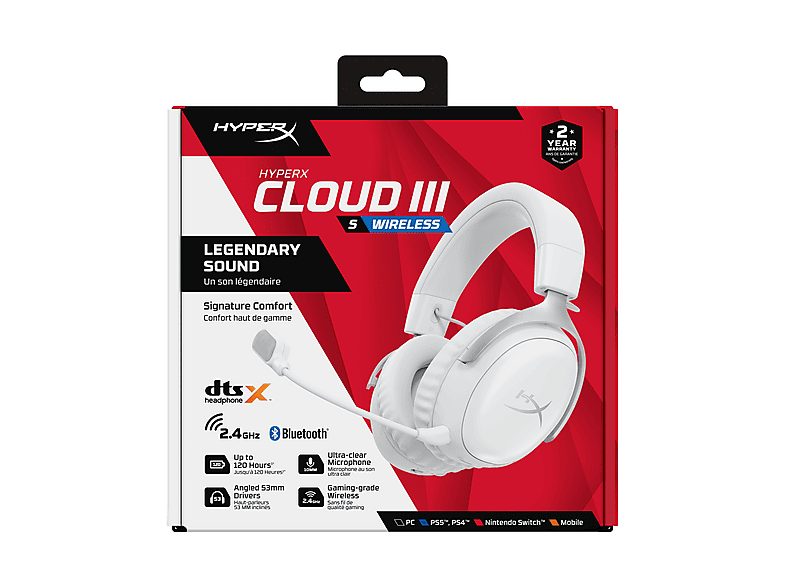 Auriculares gaming  - HyperX Cloud III S Wireless White Gaming Headset HYPERX, Circumaurales, Bluetooth, Blanco — foto 2