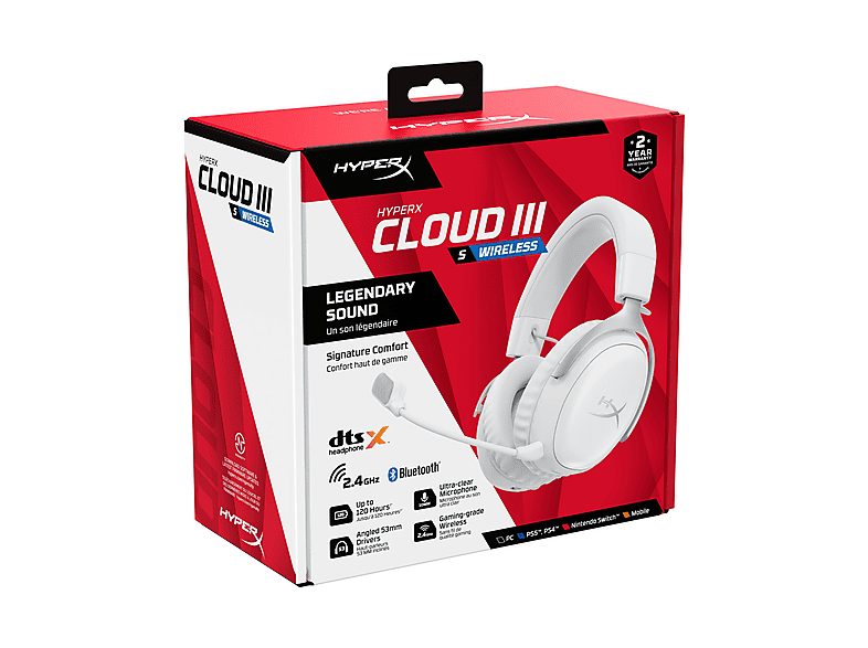 Auriculares gaming  - HyperX Cloud III S Wireless White Gaming Headset HYPERX, Circumaurales, Bluetooth, Blanco — foto 3