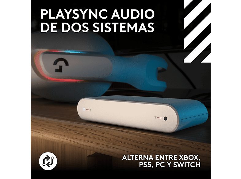 Auriculares gaming - Logitech G A20 X Lightspeed, Bluetooth, PS5-XBOX-Switch-PC, Playsync, Micrófono extraíble, Personalizable, Lightsync, Blanco — foto 3